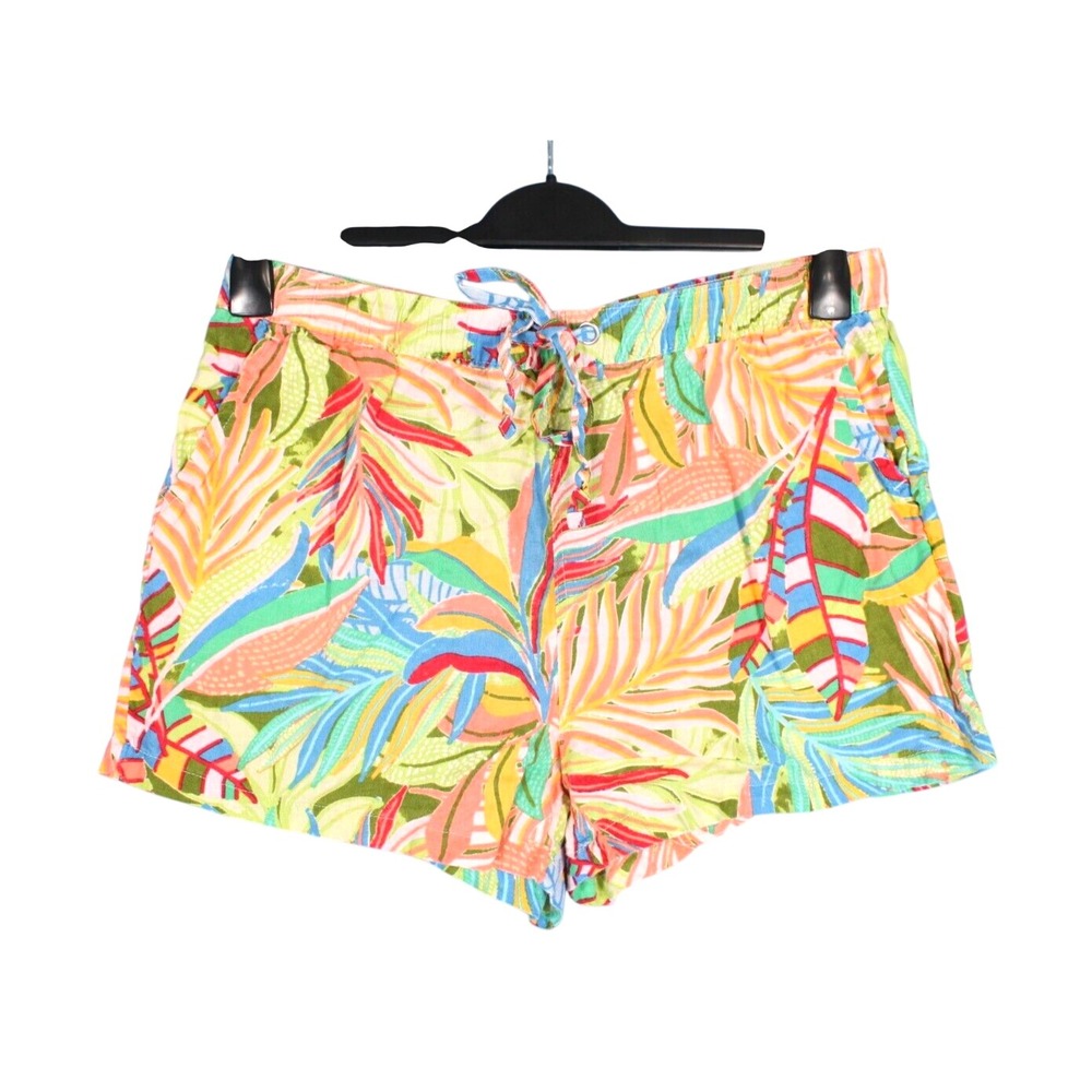 C&C CALIFORNIA 100% LINEN Multicolor TROPICAL FLORAL PRINT Side Pocket SHORTS XL